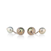 Todd Reed cufflinks made with Palladium, Tahitian Pearls, Autumn™ Diamonds (~1.53ct) and raw diamond cubes (~.02ct)